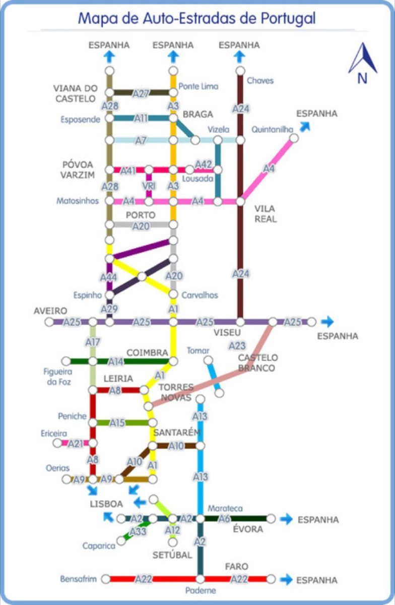 mapa portugal peajes autopistas
